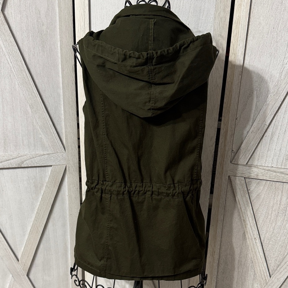 Dark Green Women's Hooded Vest - Picture 3 of 4